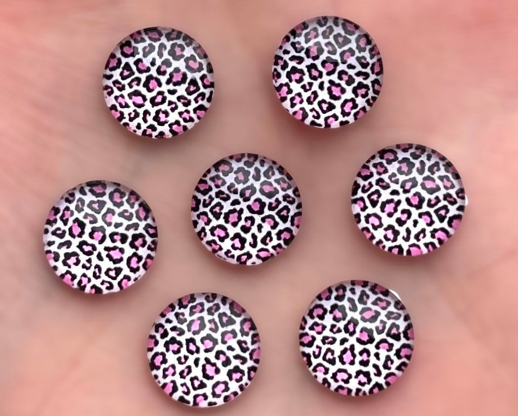 round leopard pattern glass cabochons, pink 10mm flat back