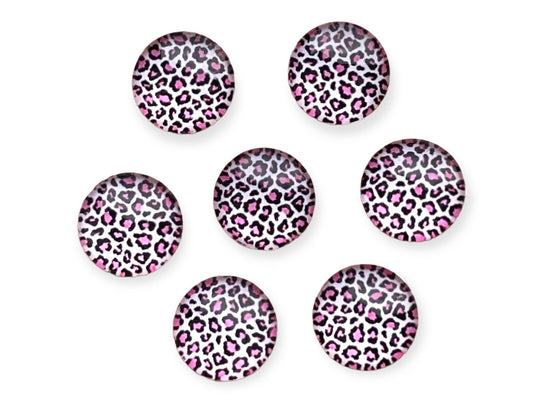 round leopard pattern glass cabochons, pink 10mm flat back