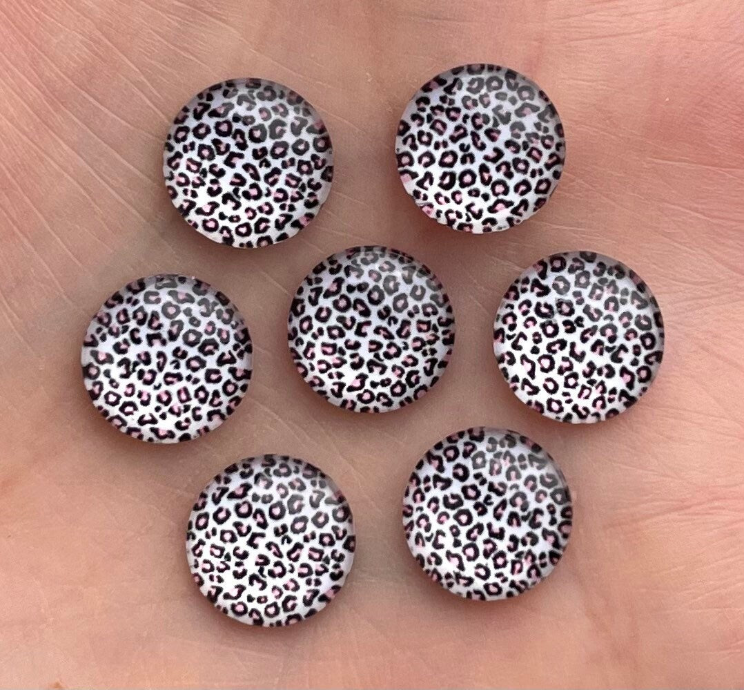 round mini leopard pattern glass cabochon, pink 10mm