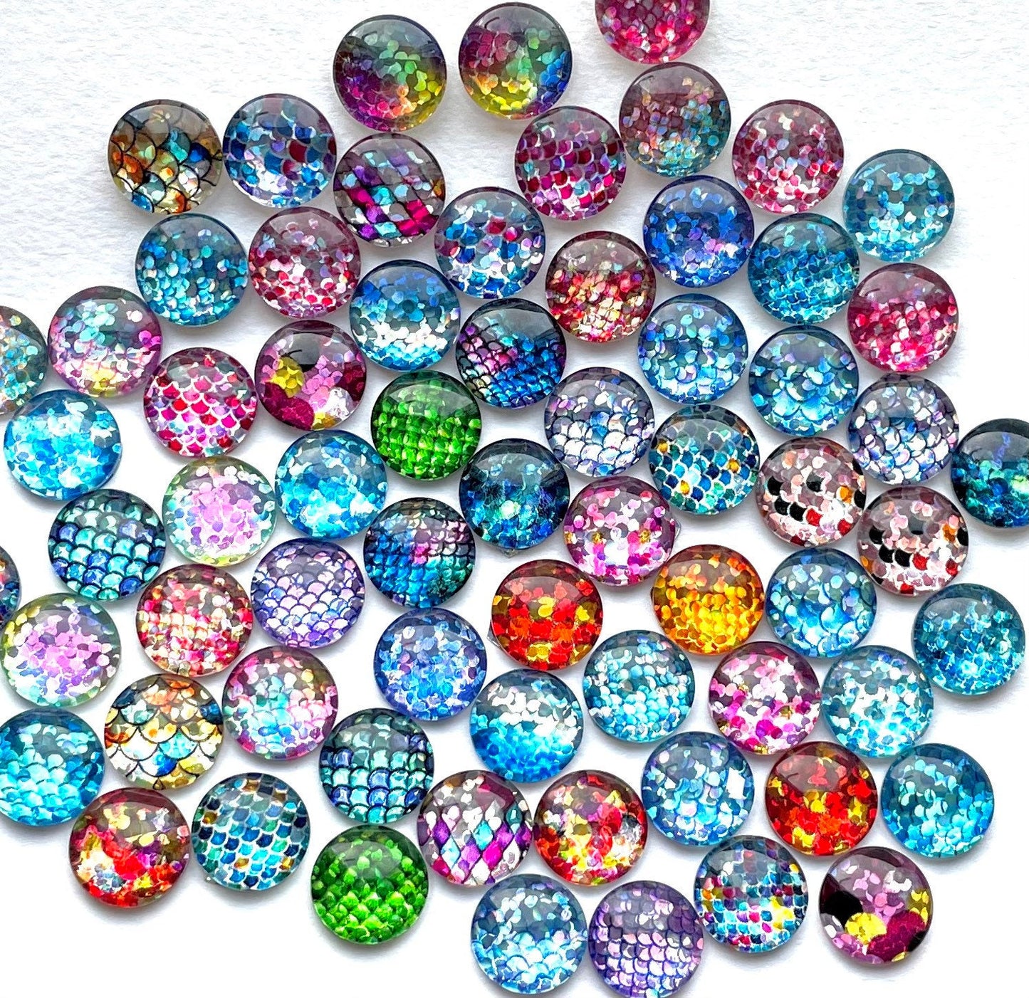 round fish scale glass cabochons, 12mm