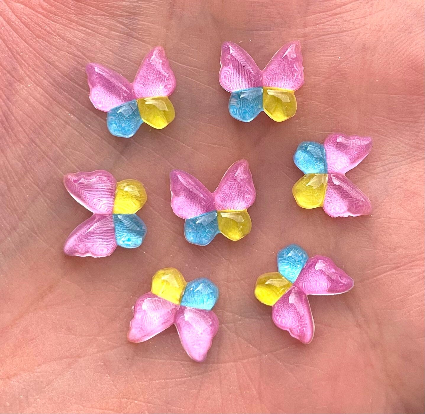 Butterfly resin cabochon, three colour 10mm