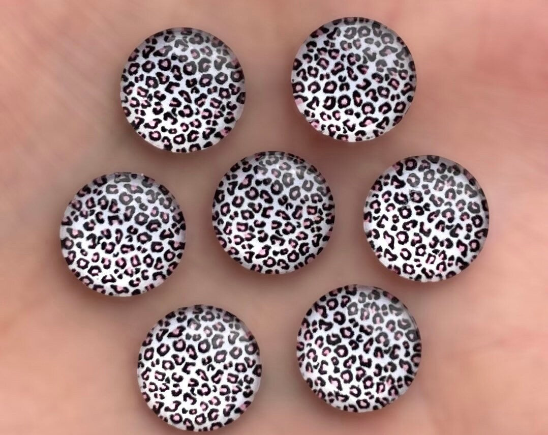round mini leopard pattern glass cabochon, pink 10mm