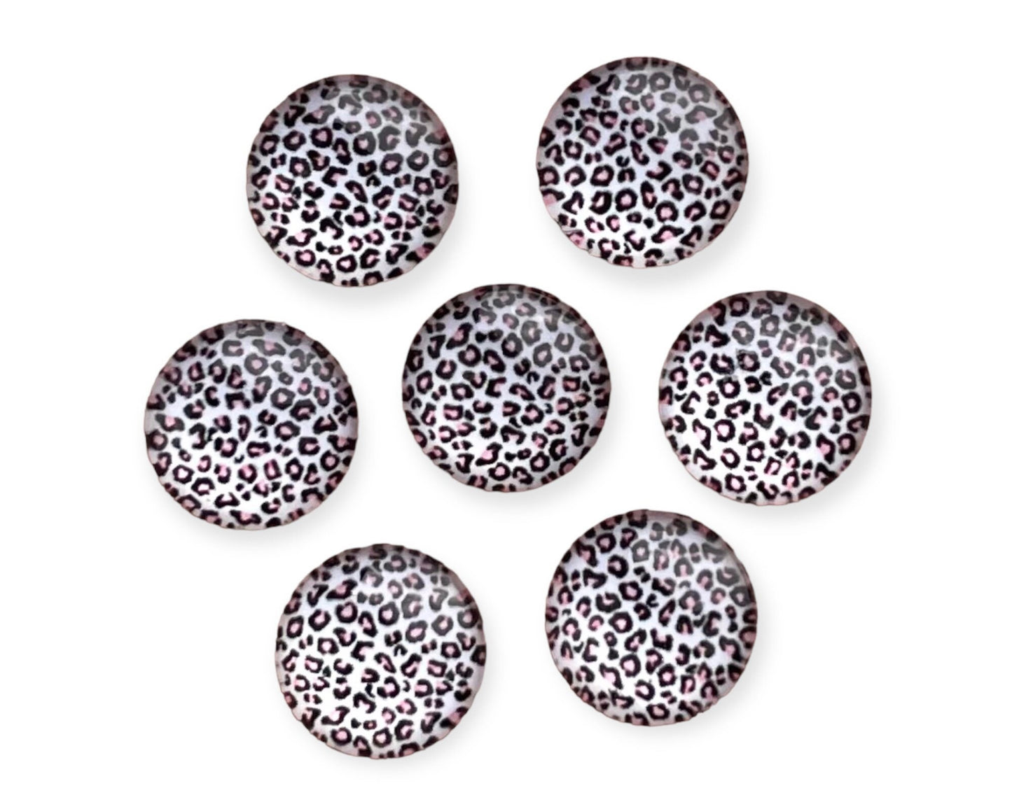 round mini leopard pattern glass cabochon, pink 10mm