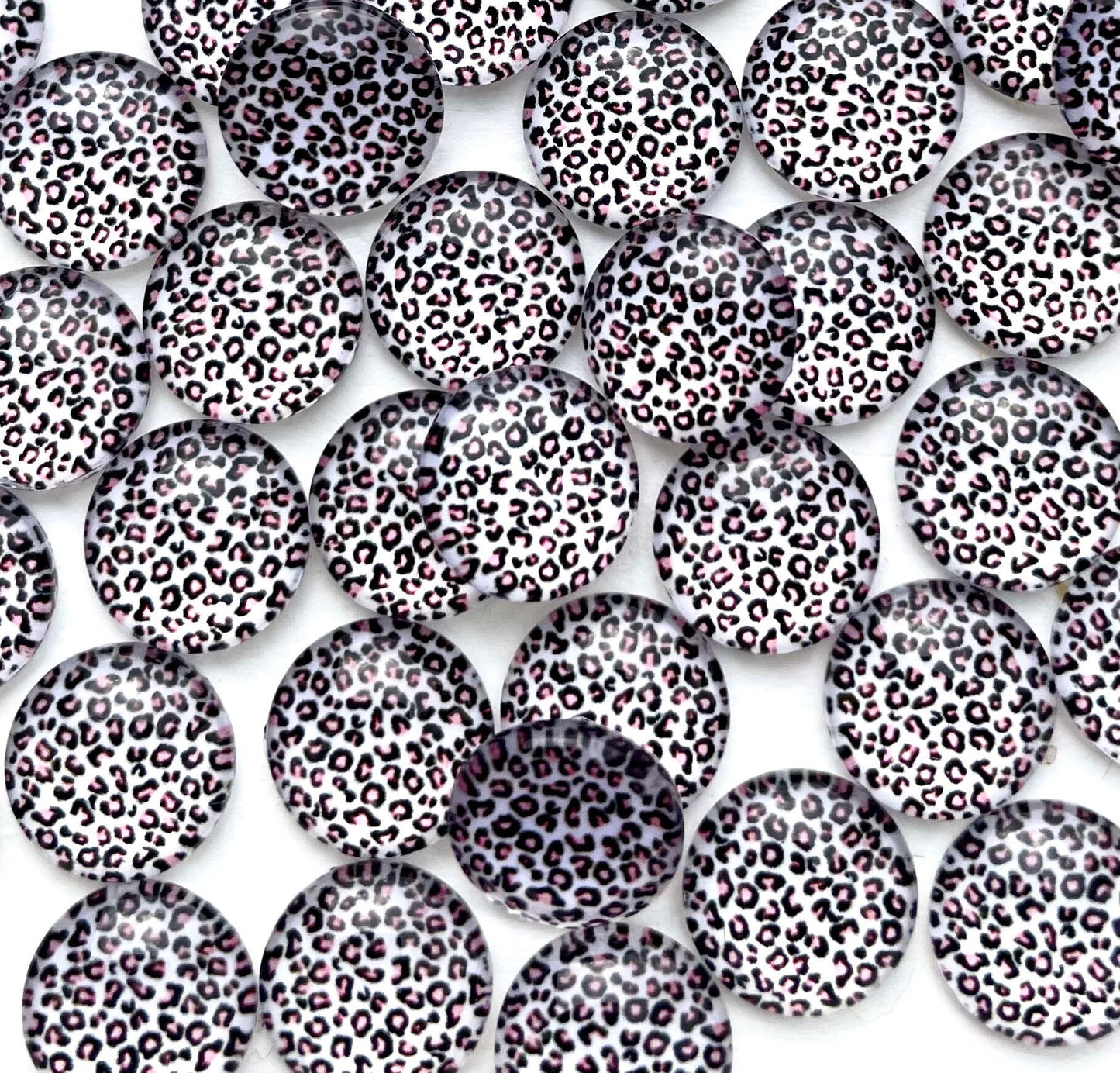 round mini leopard pattern glass cabochon, pink 10mm