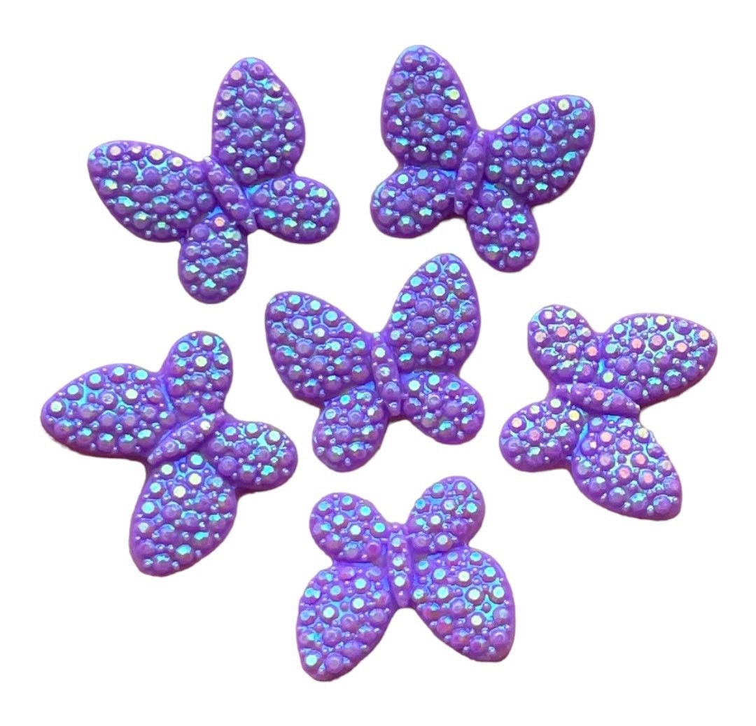 Purple resin butterfly cabochons, rhinestone 16mm