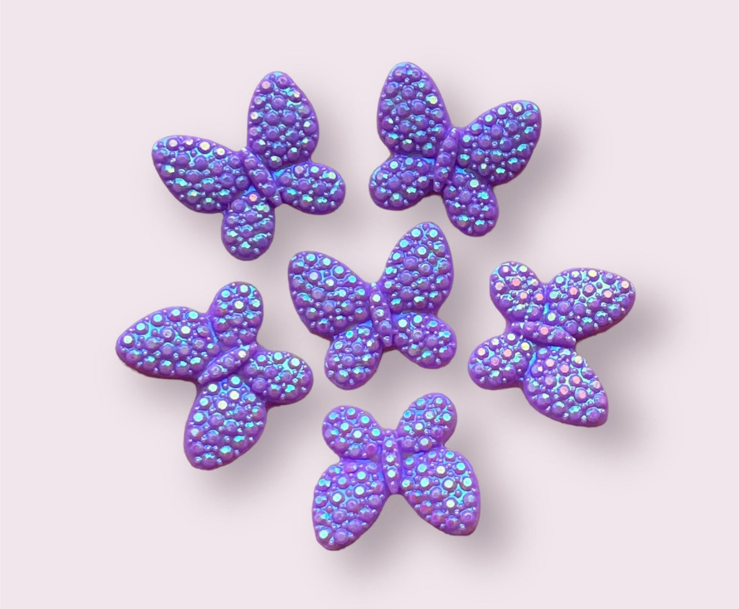 Purple resin butterfly cabochons, rhinestone 16mm