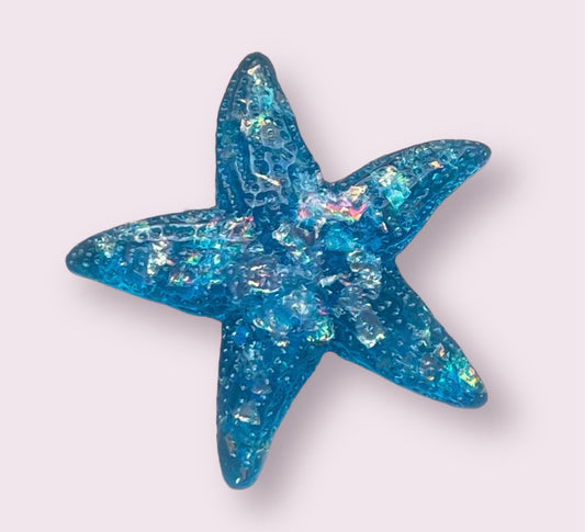 Starfish cabochons, blue glitter 45mm