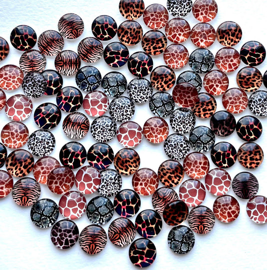 round animal pattern glass cabochons, brown 10mm