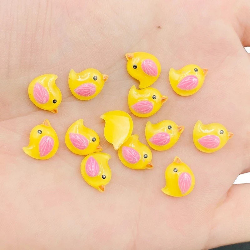 Bird resin embellishments, yellow 11mm