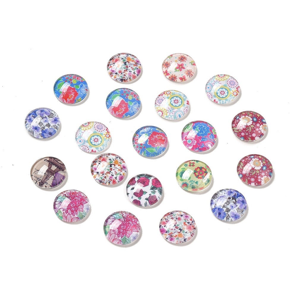 round floral glass cabochons, 12mm