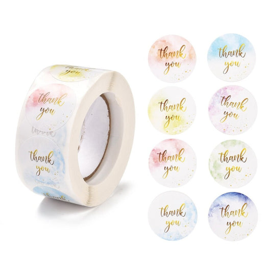 Thank you craft stickers, 25mm round watercolour