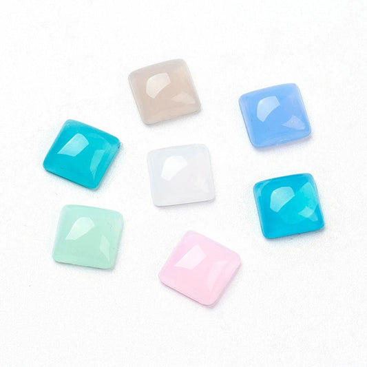 Square opal effect cabochons, 8mm acrylic