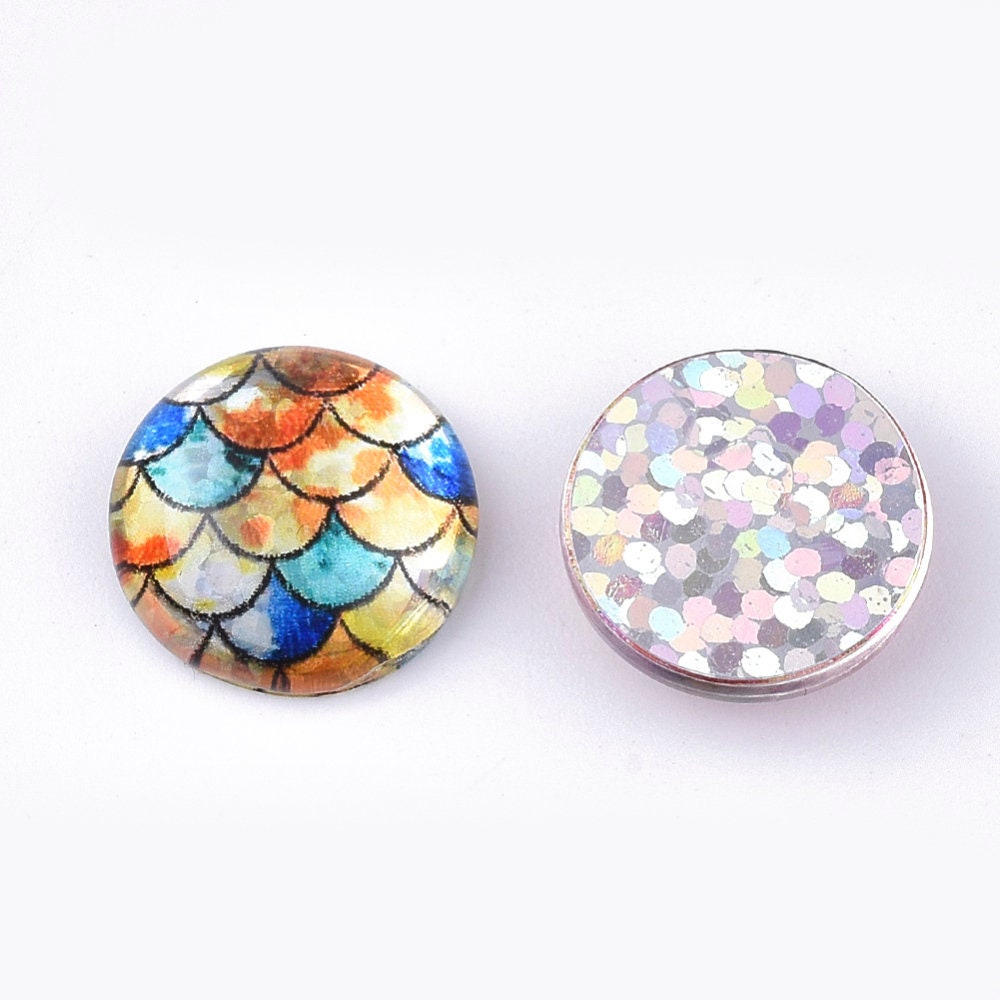 round fish scale glass cabochons, 12mm