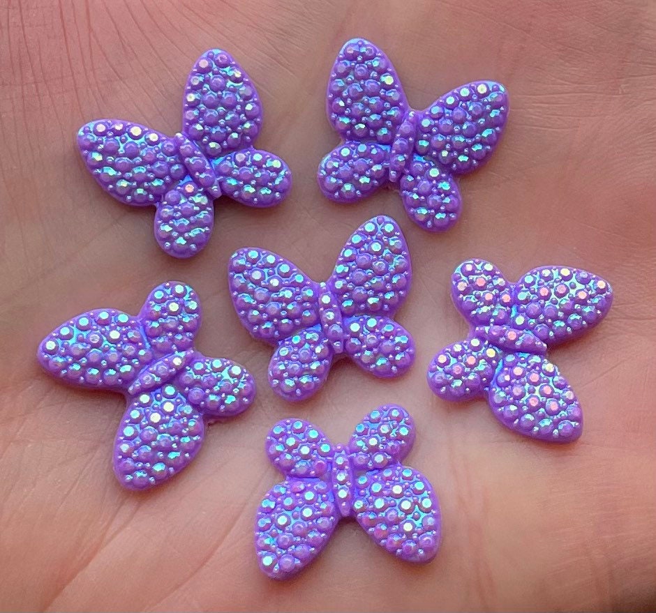 Purple resin butterfly cabochons, rhinestone 16mm