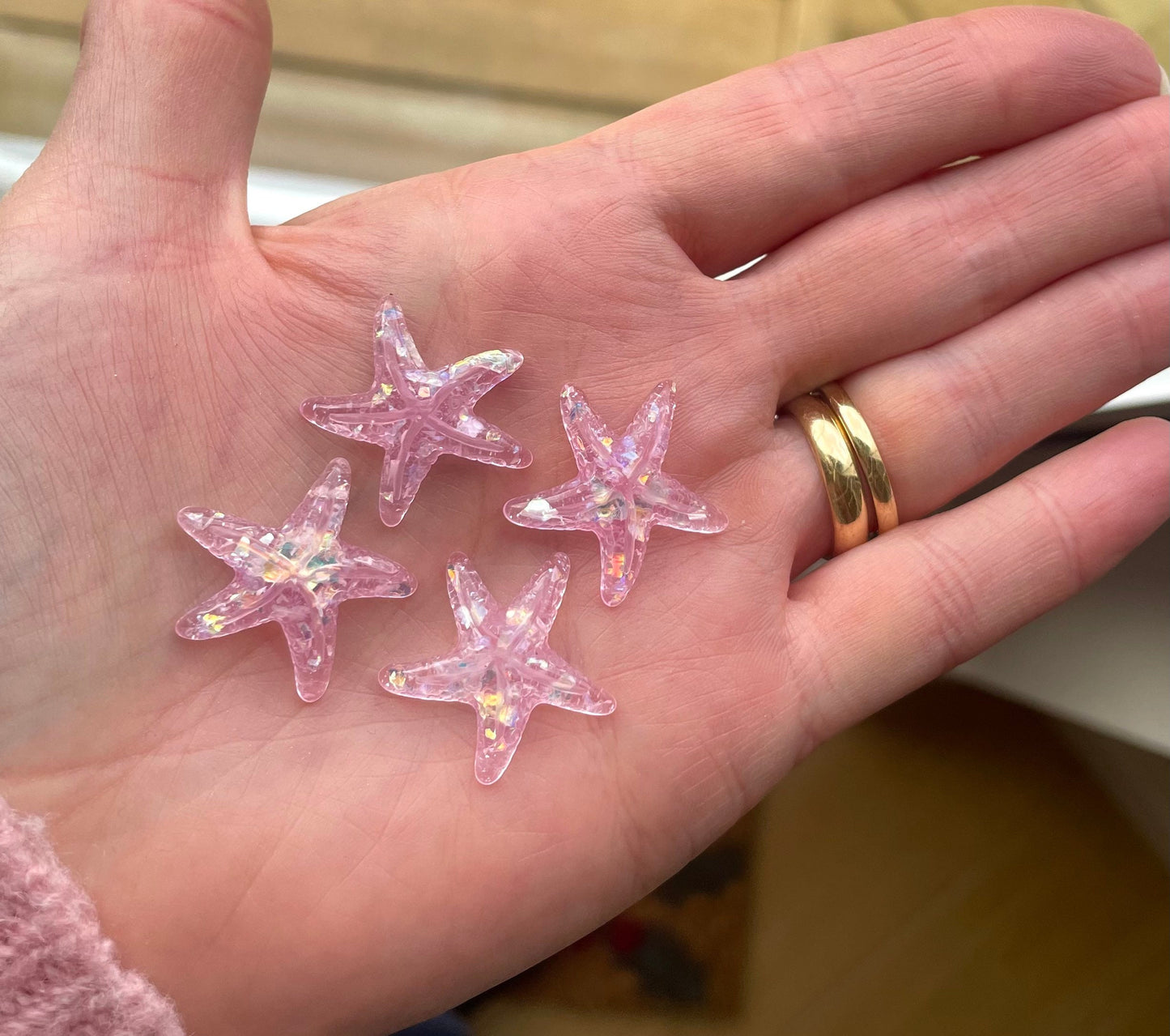 Starfish cabochons, 24mm pale pink