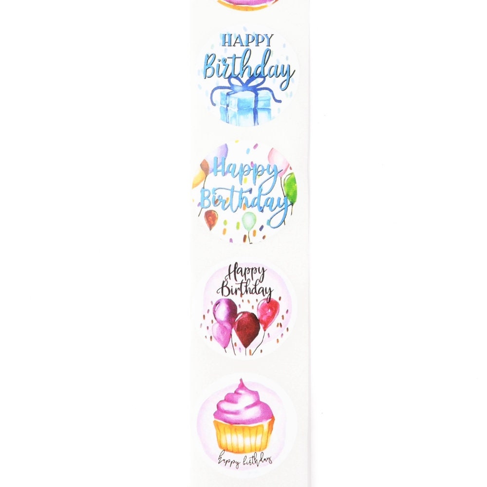 Birthday stickers, 25mm round birthday labels, envelope seals, party supplies,  party bag stickers, round paper sticker,