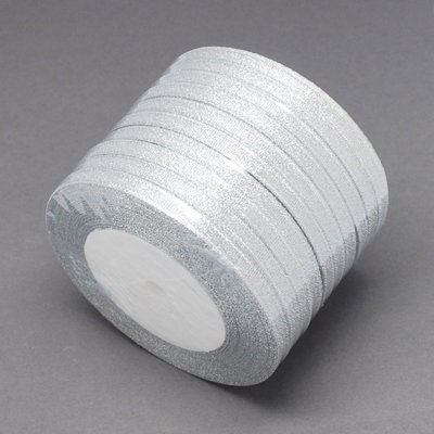 silver glitter organza ribbon, 6mm/1/4" wide