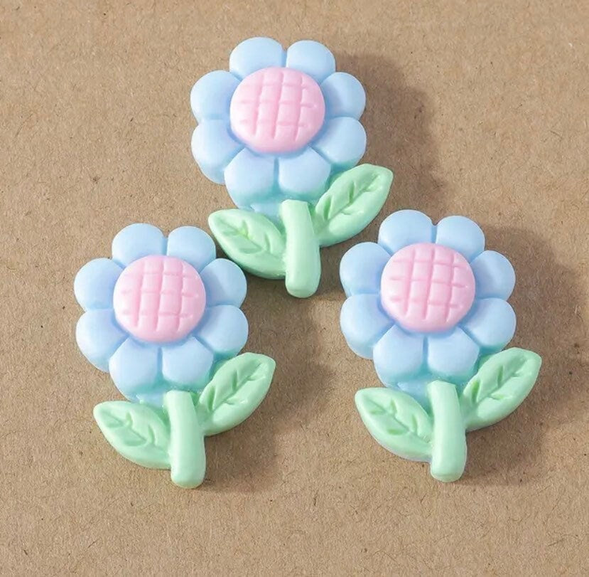 Flower cabochons, 28mm blue