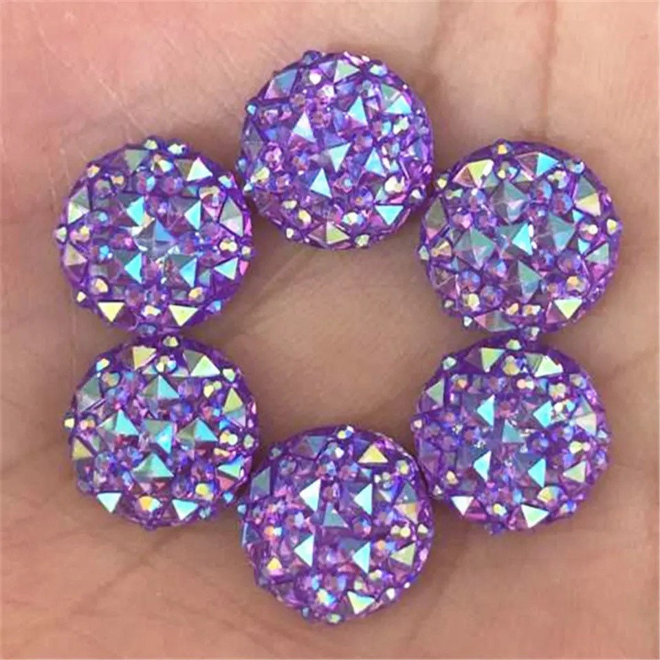 Round resin rhinestone mixed colour cabochon, 12mm