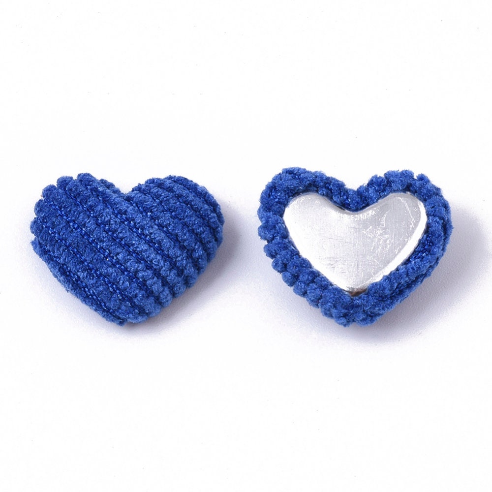 Fabric covered heart embellishments, navy 16mm