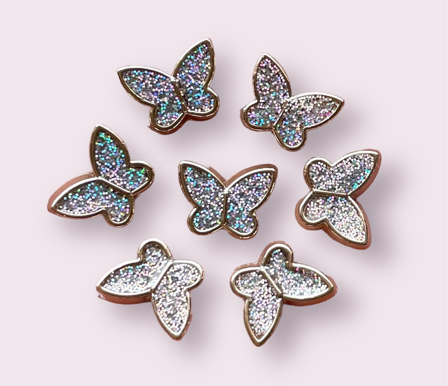 Glitter resin butterfly cabochons, 14mm