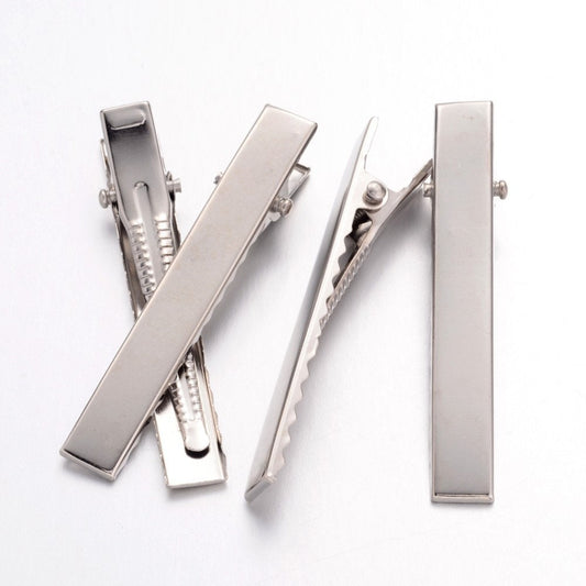 Alligator silver hair clips, 46mm long flat iron clips,