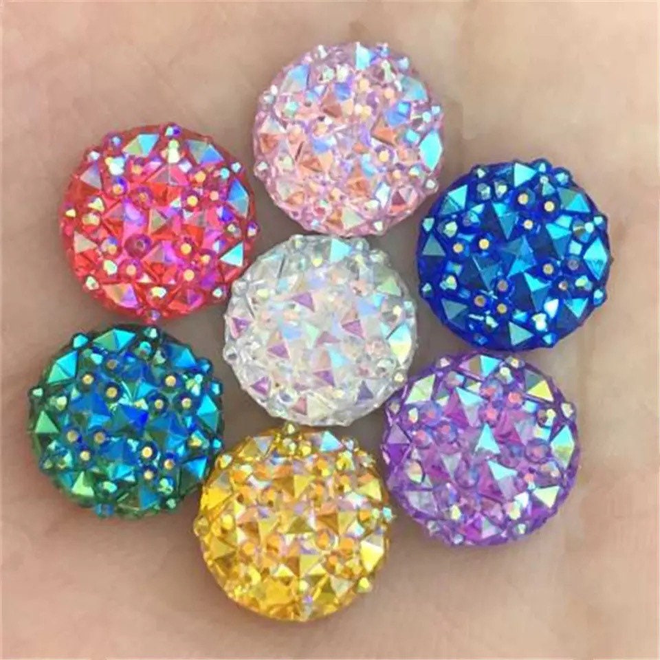 Round resin rhinestone mixed colour cabochon, 12mm