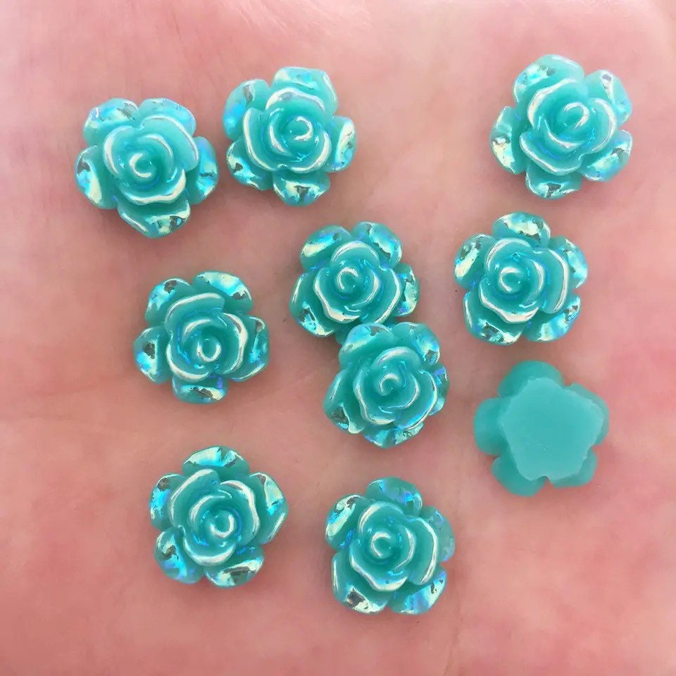 Blue rose flower cabochon, 12mm