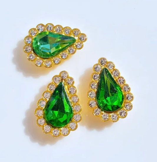 Green rhinestone cabochons, teardrop 16mm