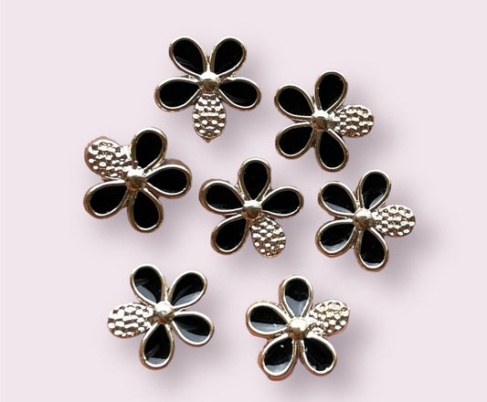 Black acrylic flower cabochons, flat back flower embellishments, 13mm floral cabochons, floral craft embellishments, set of 20