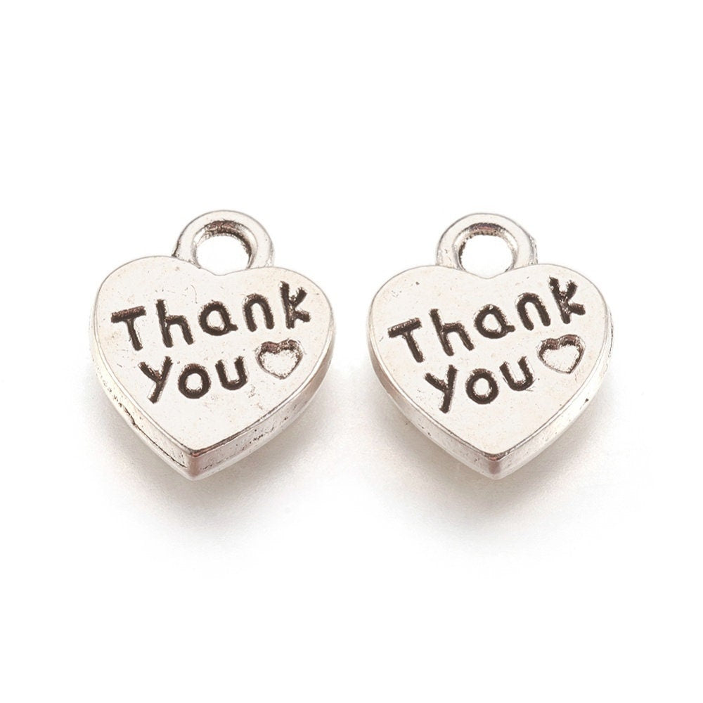 Thank you silver charms, Tibetan style 12mm