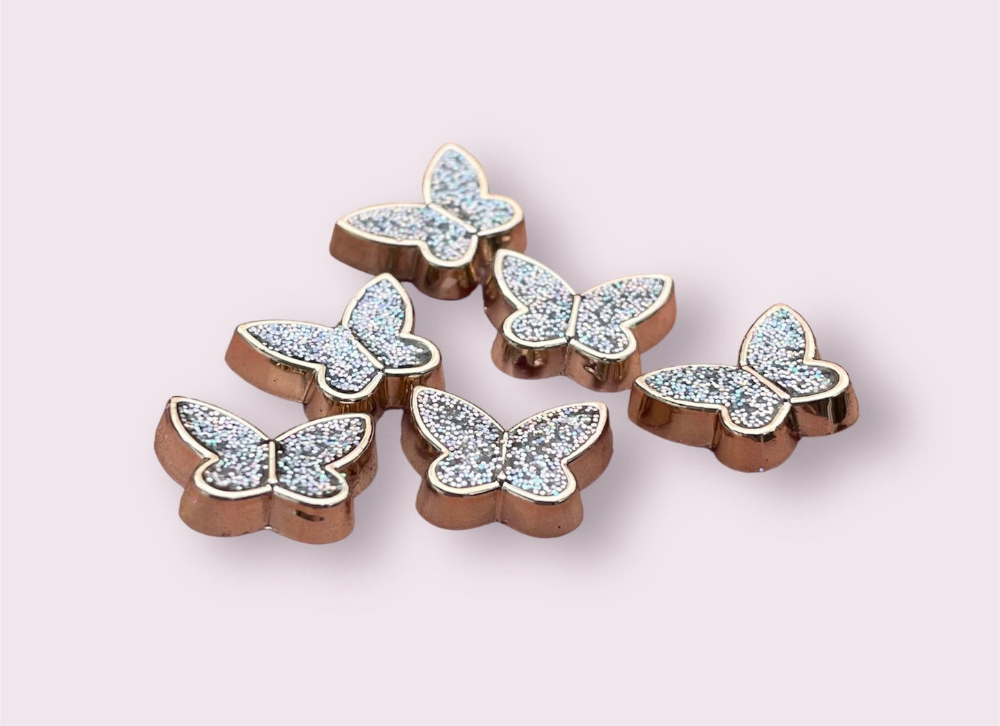 Glitter resin butterfly cabochons, 14mm