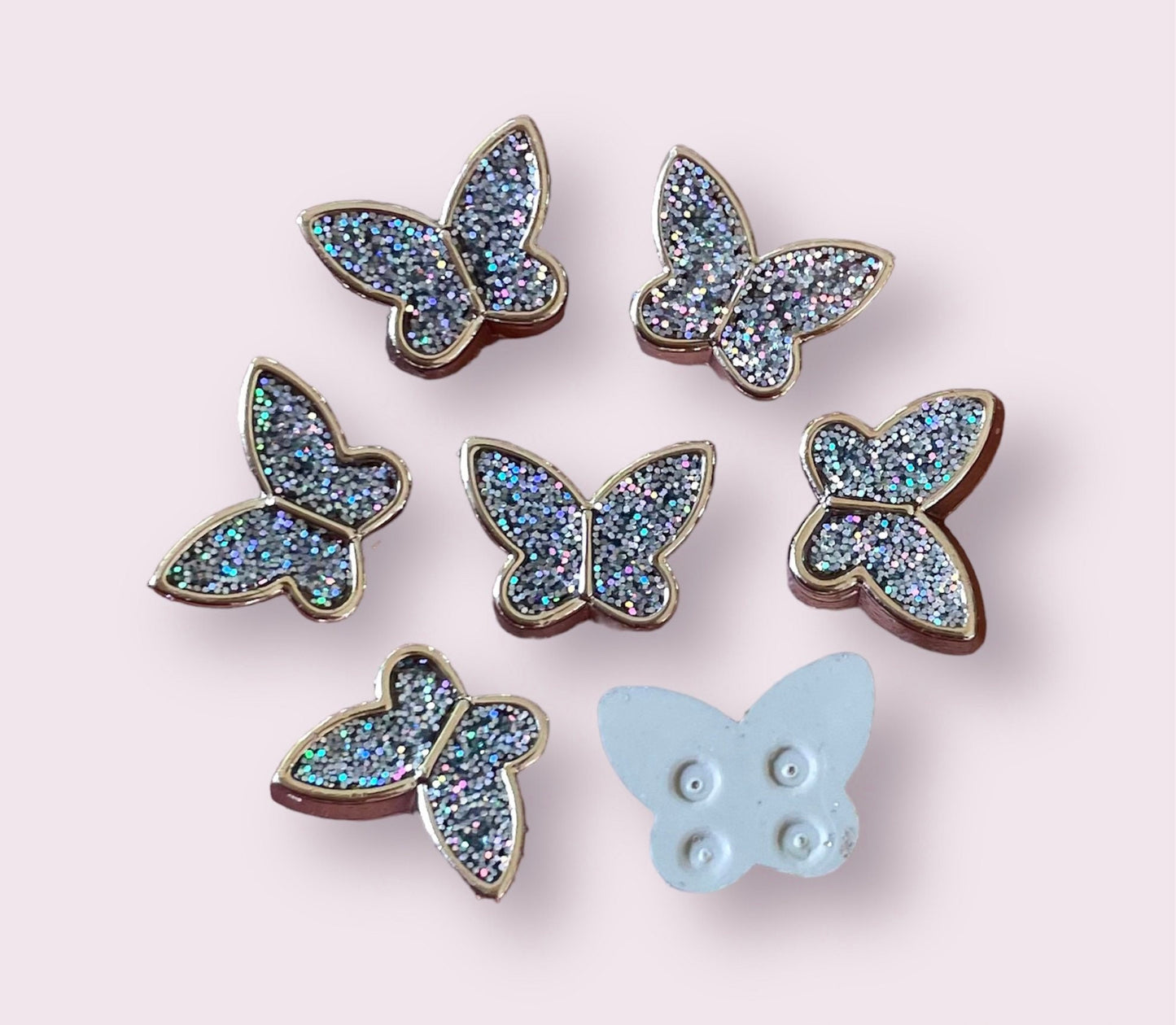 Glitter resin butterfly cabochons, 14mm