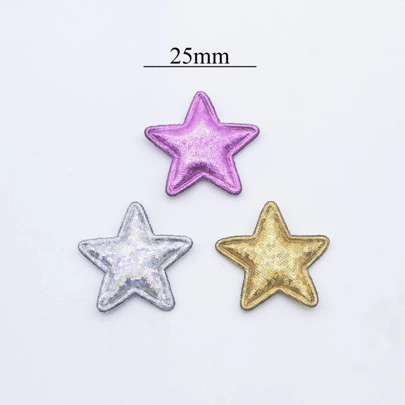 Star fabric metallic appliqués, padded fabric 25mm stars