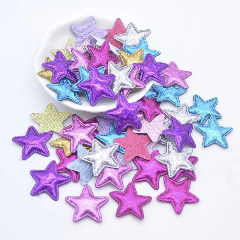 Star fabric metallic appliqués, padded fabric 25mm stars