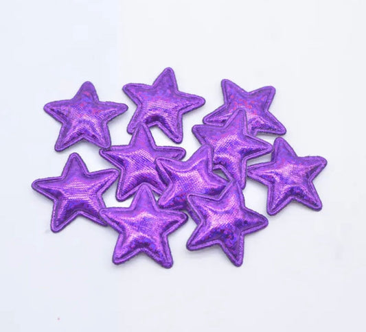 Purple fabric Stars, fabric metallic appliqués 25mm