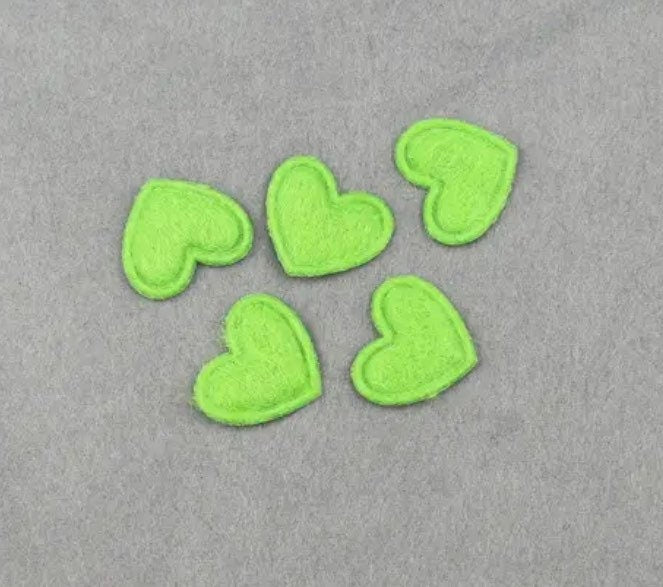 Heart shaped green felt fabric embellishments, 17mm