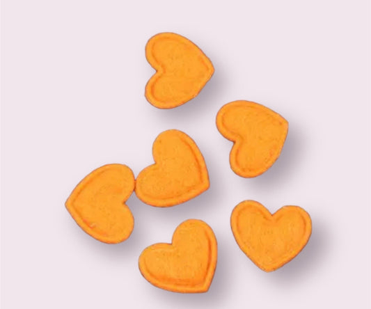 Heart shaped orange felt fabric embellishments, 17mm