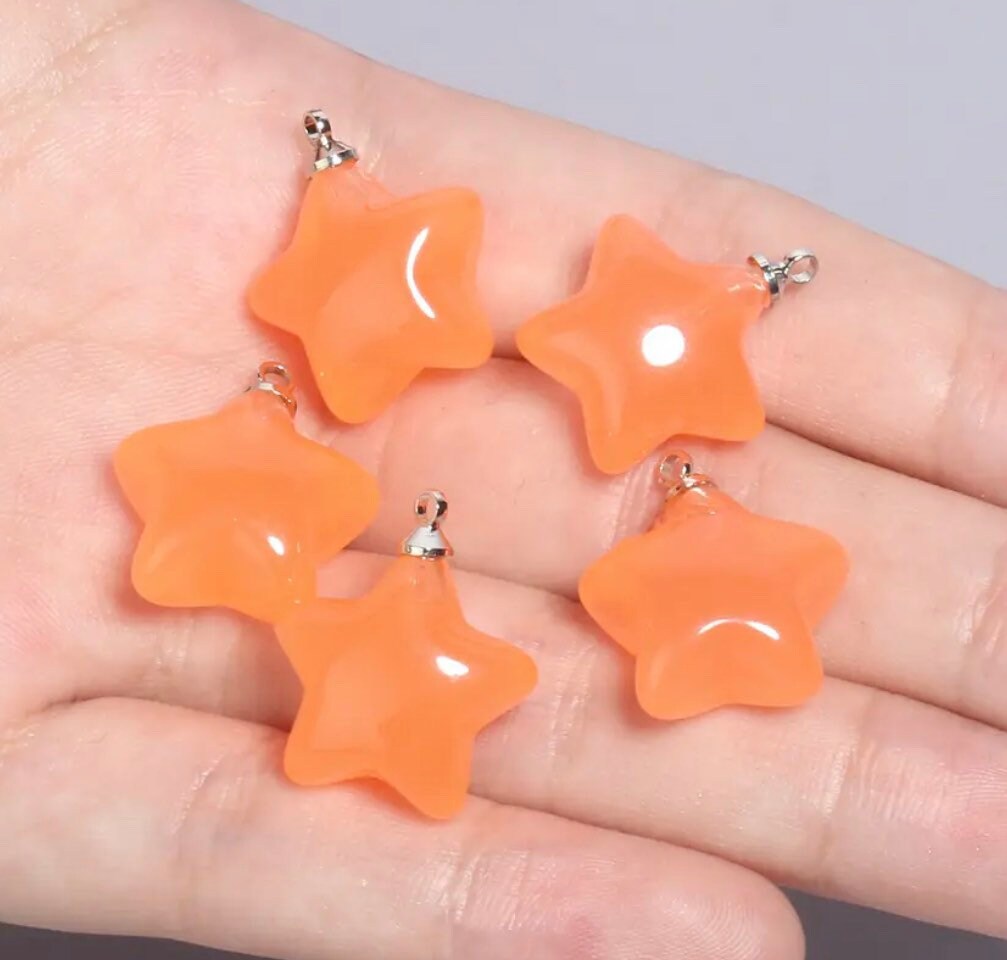 Orange resin star charm, star pendant, 20mm