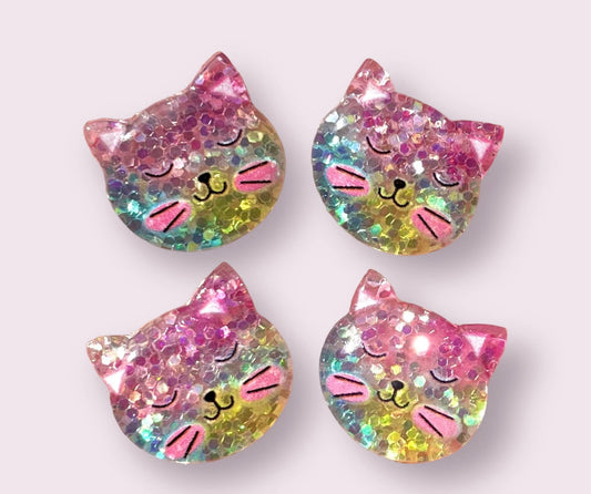 Glitter cat resin embellishments, 19mm pink