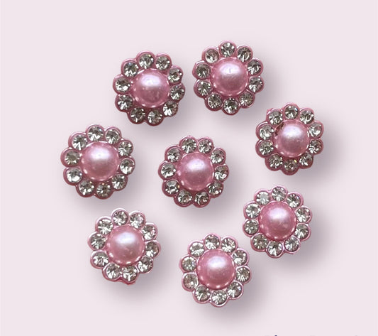 Pearl effect pink floral round cabochons, 10mm