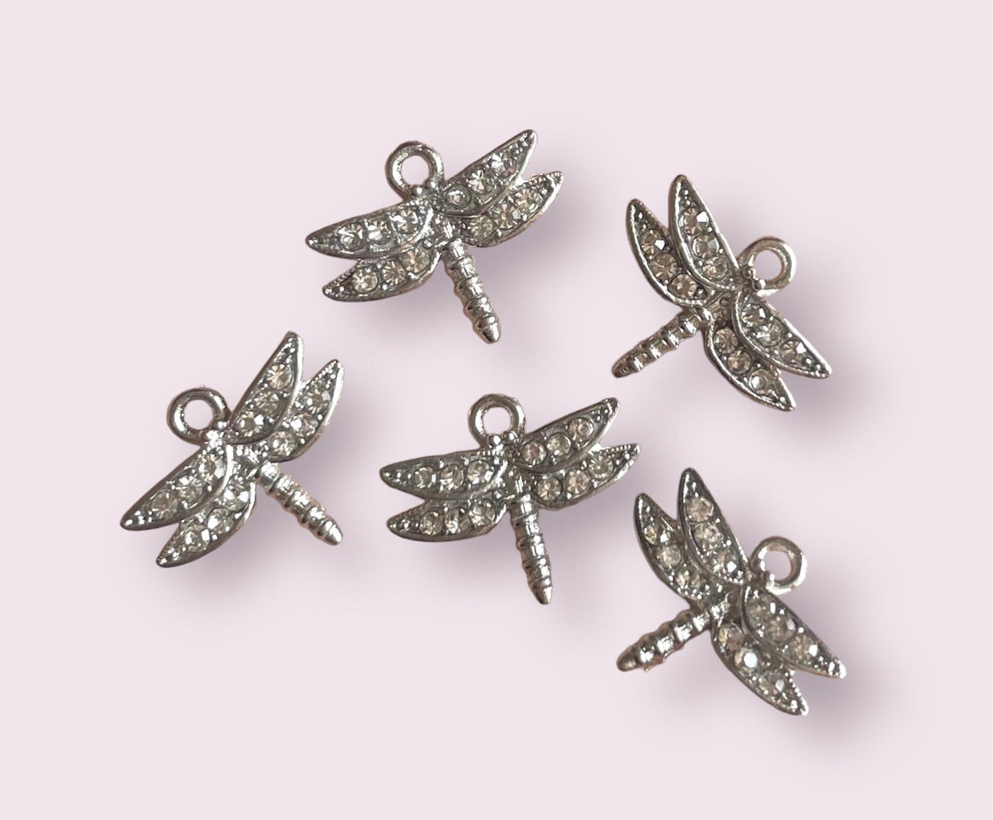 Dragonfly charms, silver rhinestone