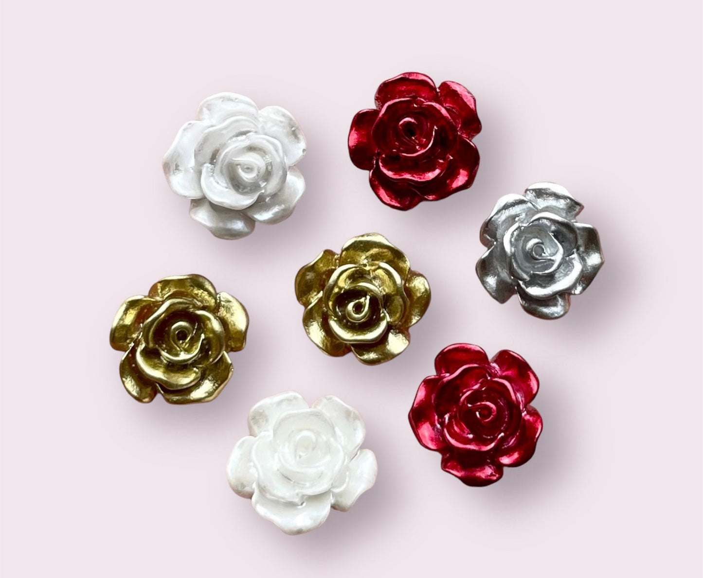 rose flower cabochon, metallic silver 12mm