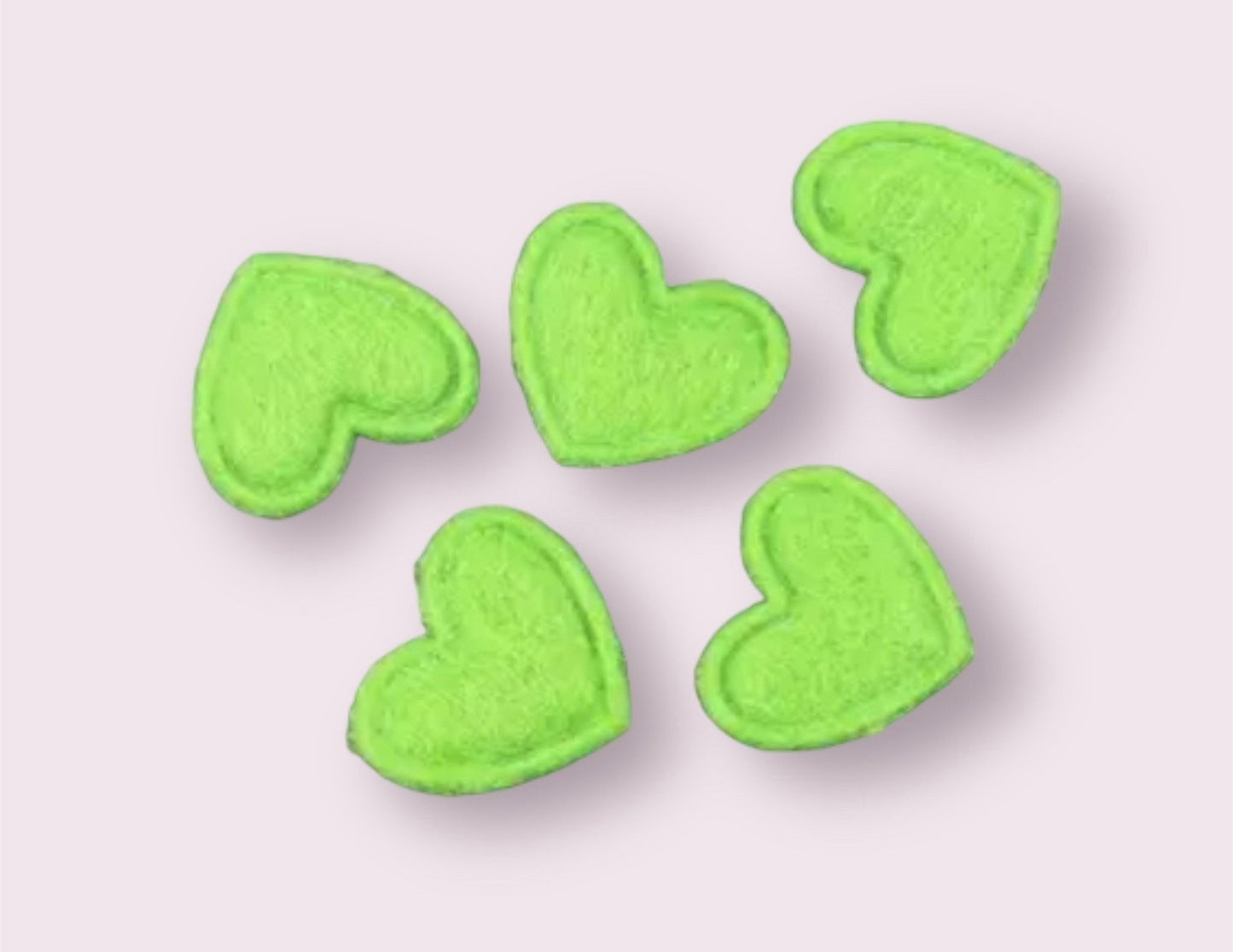 Heart shaped green felt fabric embellishments, 17mm