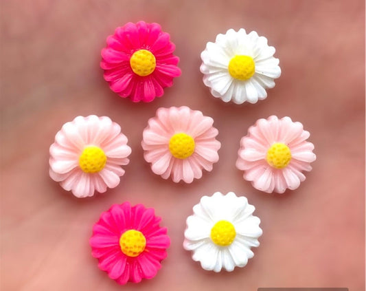 Flower cabochons, pink mixed colour 11mm