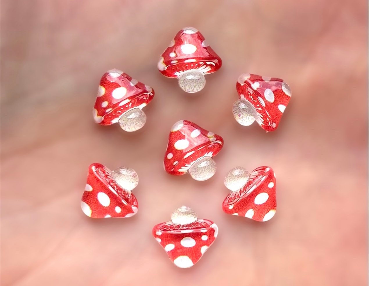 Mushroom mini red cabochons, 9mm