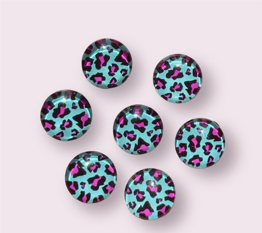 round blue and pink leopard pattern glass cabochons, 12mm