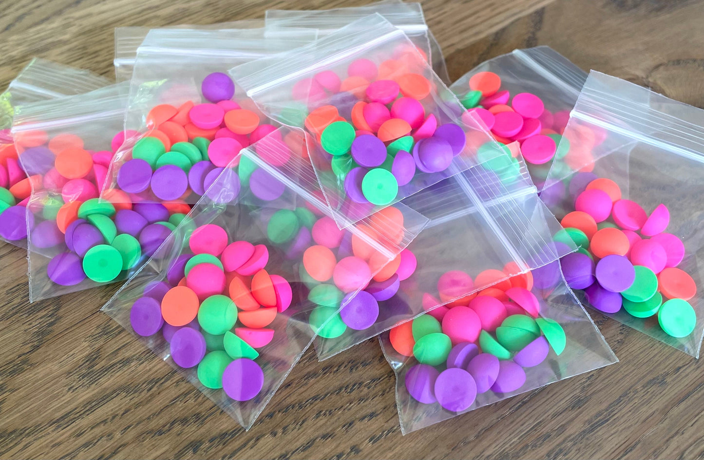 Round neon cabochons, mix colour matte 10mm