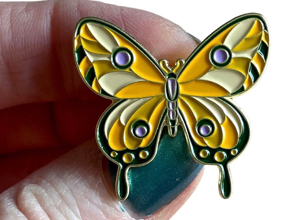 Butterfly enamel pin badge, pale orange