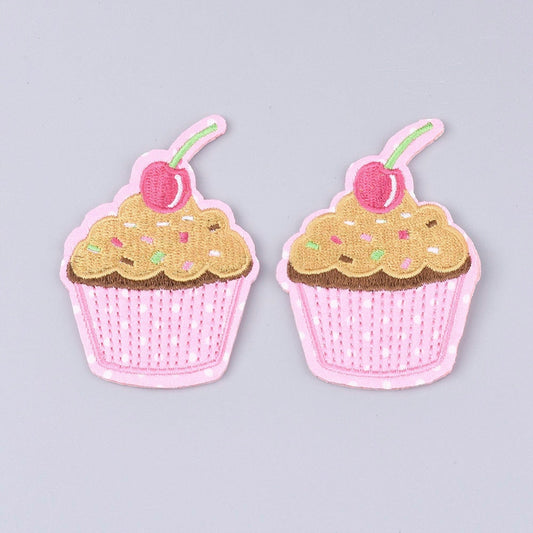 cake iron on patch, cute pink cupcake